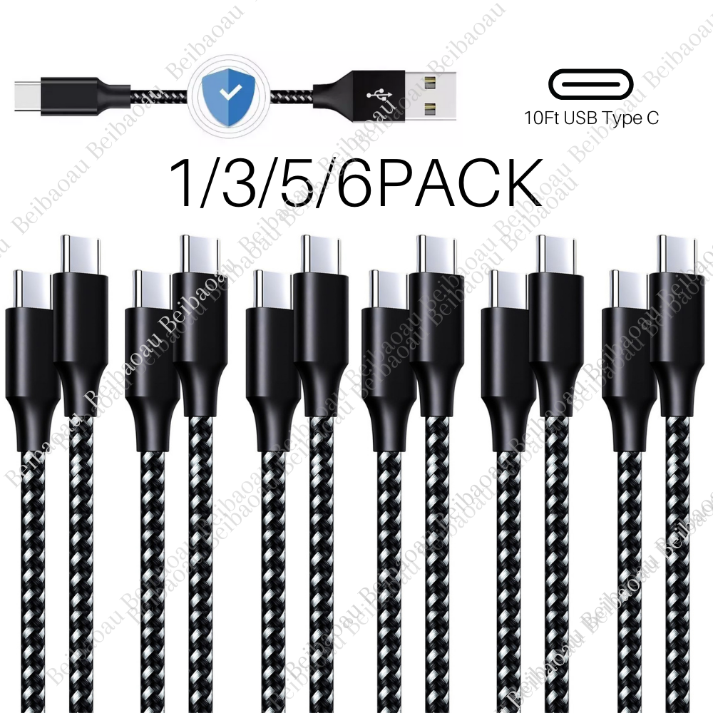 1-6Pack 10ft USBC Fast Charger Cable Lot For Samsung Android TypeC Charging Cord-image