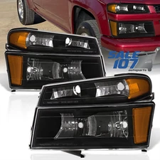 For 04-12 Chevy Colorado GMC Canyon Black Headlights Headlamps+Corner Left+Right