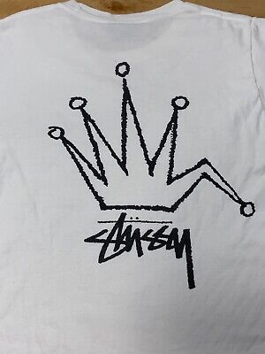 Vintage 90's STUSSY SKATEBOARD Longsleeve Shirt Medium Skater Stussy N4  Monogram Usa Streetwear White Tshirt Size M