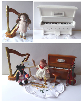 Musik Instrument Klavier Harfe E-Piano Akkordeon Puppenstube Miniatur 1:12 Neu