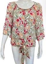 I.N.Studio Ruffled Blouse Floral Shirt Mock Neck Front Knot Top Size PL NWT
