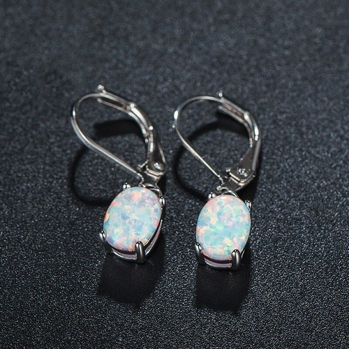 925 Silver Fire Opal Dangle Drop Earrings Healing Dangle Hook Daily Earring - Picture 4 of 5