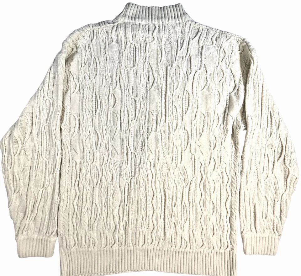 Suéter Jordan Craig XL Crema Tejido con Cable Cuello Simulado Pullover Años 80 De Colección Corea Foto 3 de 4