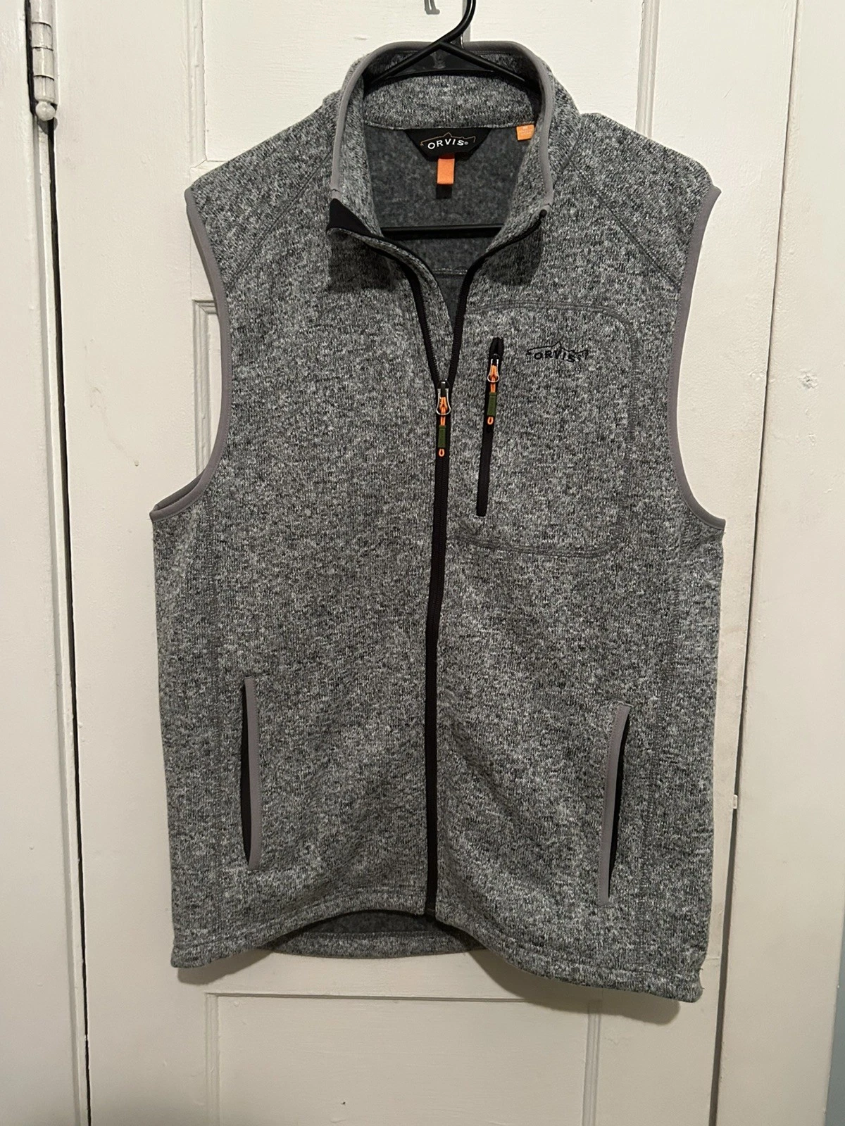 Orvis Fleece Vest Trout R65 Sweater Mens Medium Heather Gray Full Zip