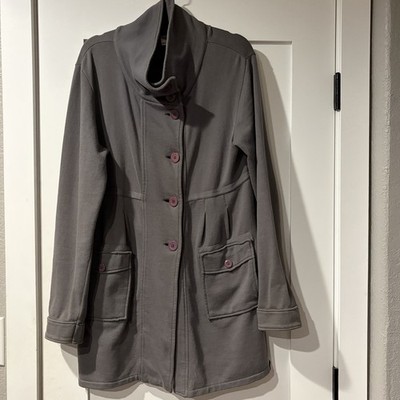 Prana Jacket Sweatshirt Women's XL Button Up Over Long Coat Pockets Grey