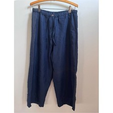 Caribbean Joe Navy Blue Wide Leg Cropped Pants Drawstring Waist Large
