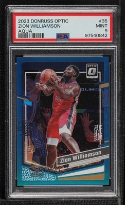 2023 Panini Donruss Optic Aqua Prizm 143/249 Zion Williamson #35 PSA 9 MINT 02v3