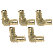 5 Pack XFITTING 1/2" PEX B Elbow - Brass Crimp Fittings Lead-Free 