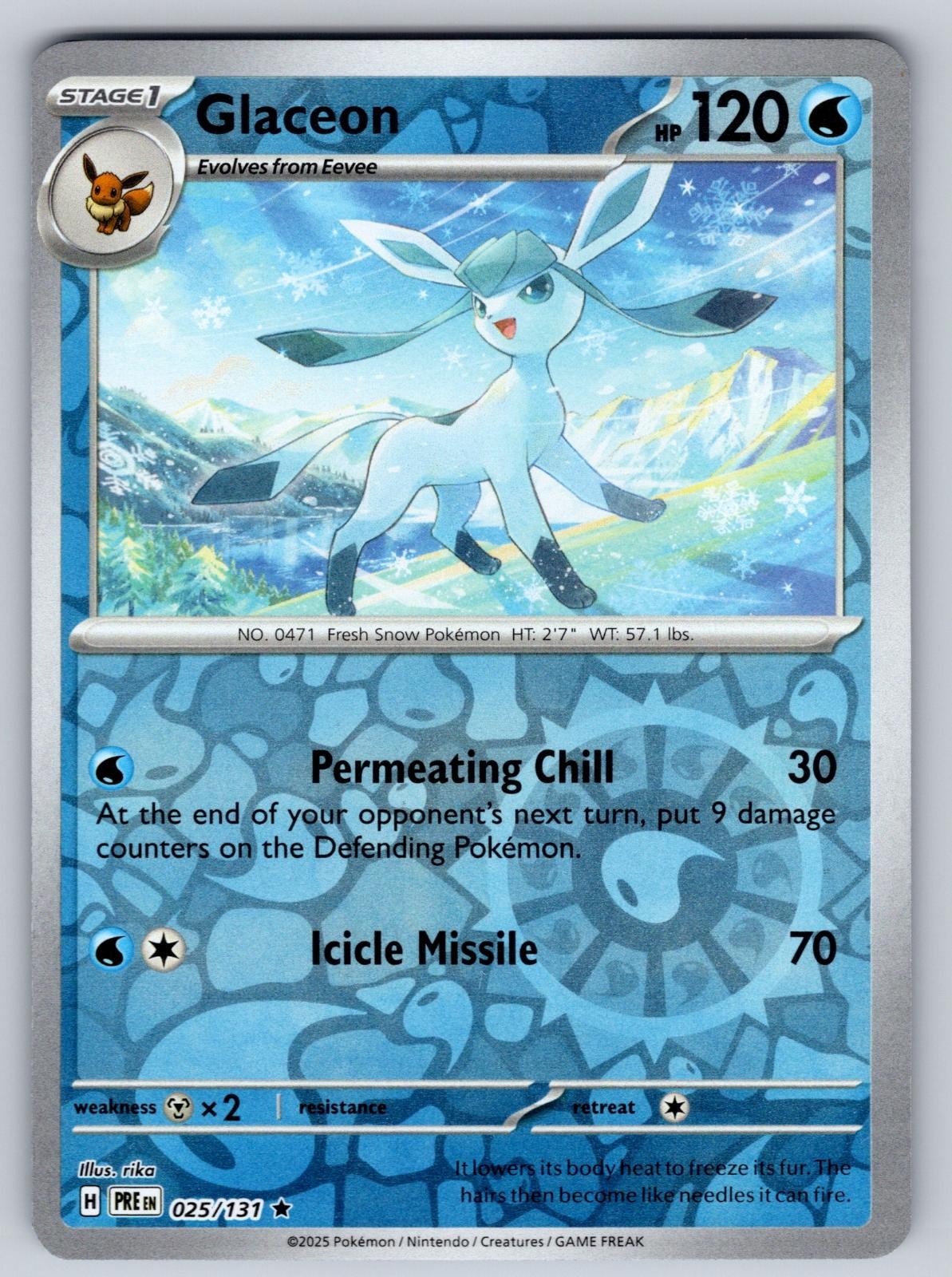 Glaceon 025/131 Reverse Holo Rare Prismatic Evolutions Pokemon Near Mint