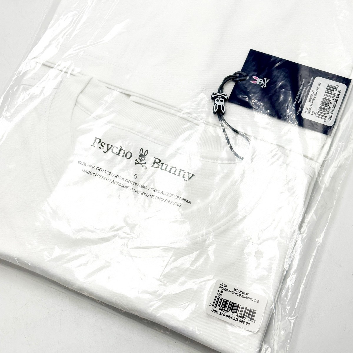 NEW* Men Psycho Bunny Indigo Fair Isle Graphic Tee WHITE