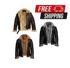 Men's RAF B3 Sheep Skin Leather Jacket Fur Bomber Aviator Pilot Flying Coat NF55