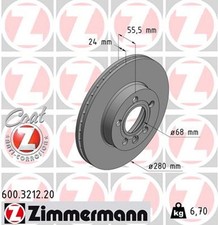 2x Bremsscheibe COAT Z ZIMMERMANN 600.3212.20 für VW T4 TRANSPORTER 1LU 1LE 7DK