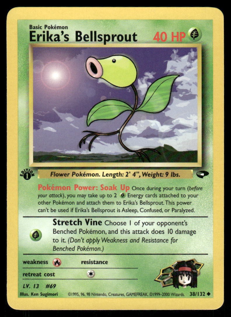 Pokemon Cards Erika's Bellsprout 38/132 1st Edition Gym Challenge Uncommon NM