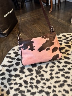 Rare Fendi pony hair mama baguette:  Pink Brown Animal Print Shoulder 