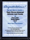 2025-26 Topps Chrome Vince Carter Auto Autograph Gold Refractor #/50 Raptors