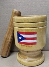 Rubio Medium Wooden Mortar & Pestly For Mofongo Pilon Puerto Rico Flag Souvenir