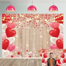 Heart Photo Backdrop Valentines Decorations Pink Red Loveheart Balloons 7x5FT