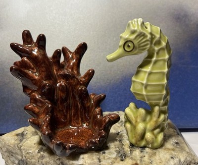 Vintage Ceramic Arts Studio Seahorse Coral Salt Pepper Shaker Madison WI 1950 s