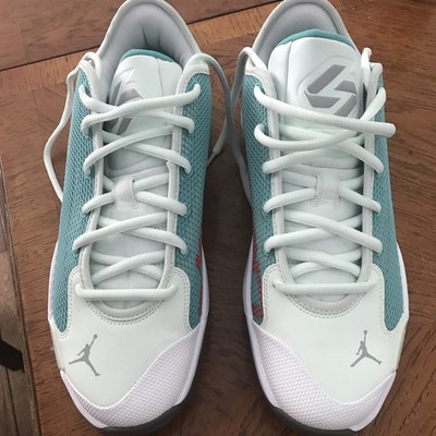 Jordan Men's Low Top Basketball Sneakers White/Teal/Red Lace-Up Rubber