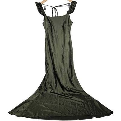 olive green ruffle maxi dress Hyacinth House Olive Green Ruffle Collar Louisa Maxi Dress Olive Green / XL