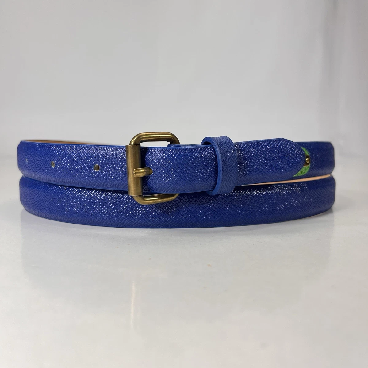 Vintage 80\'s Cobalt blue leather statement Belt with Gold Blue cabochon buckle 80 main image 2