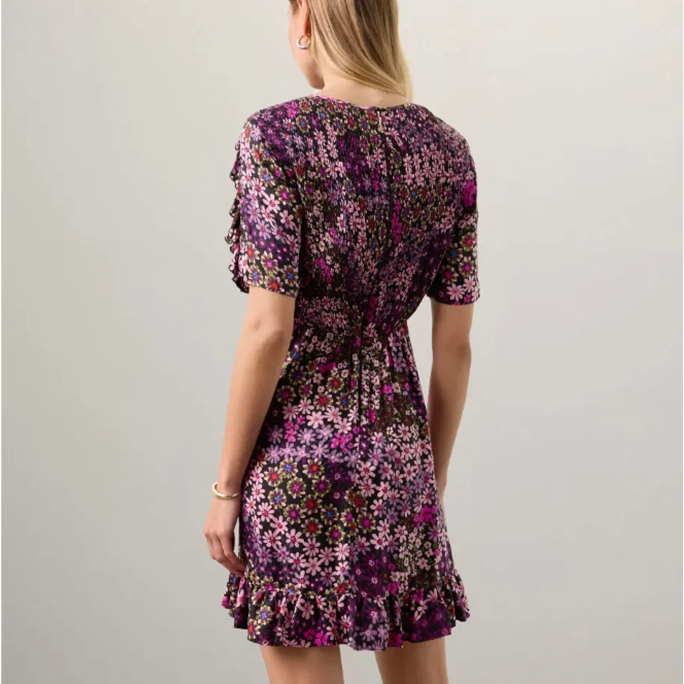 Mini Vestido Kate Spade Ajuste Floral Acampanado Talla 4 Seda Calado Diseñador Casa $428 Foto 3 de 4