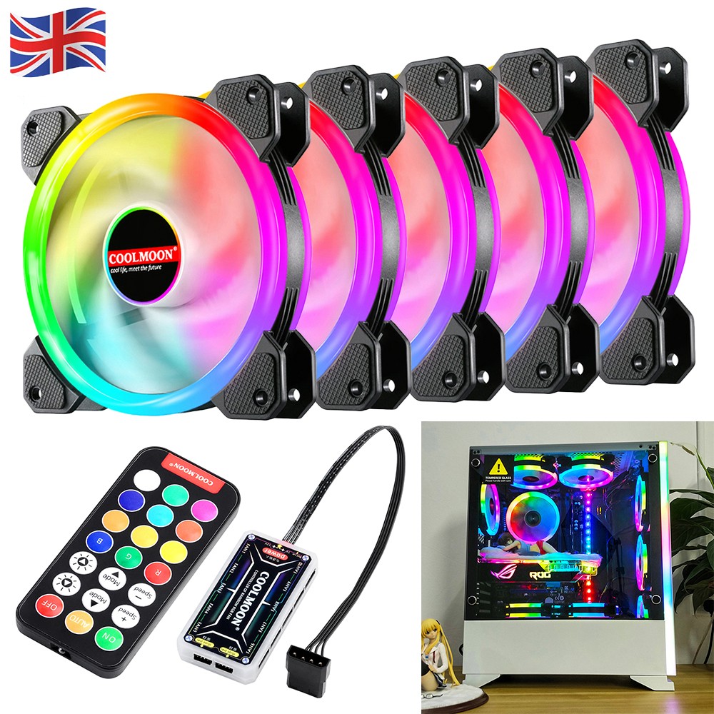 5x COOLMOON PC Computer Case LED RGB 120mm Cooling Fan Cooler Kit for ASUS MSI