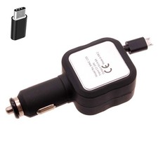 Retractable Car Charger 4.8Amp 2-Port USB USB-C Adapter DC Socket for Tablets