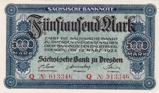 #Germany Saxon Bank of Dresden 5000 Mark 1923 P S957 UNC Arms