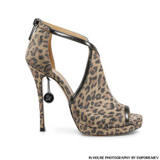 Jimmy Choo Fey Peep Toe Leopard Print Suede Heels Womens Size 37.5 EU 0269