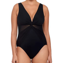 NWT Miraclesuit Miradonna Swimsuit 8 M Black Illusionist Twist One Piece Sheer