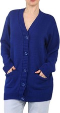 Womens Girls Plain Knitted Cardigan with Buttons Long Sleeve Front Pockets