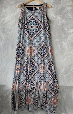 Chicos Maxi Dress Womens XL 3 Fancy Feather Medallion Print Stretch Knit 