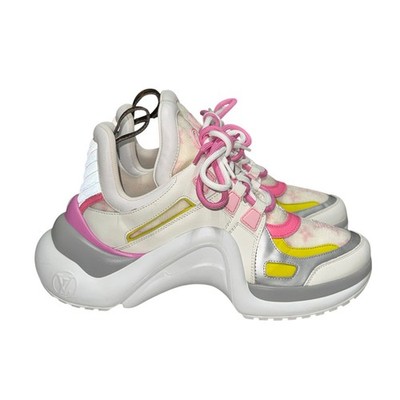 Size 38 - Louis Vuitton Archlight Sneakers White Pink Yellow Silver Monogram LV