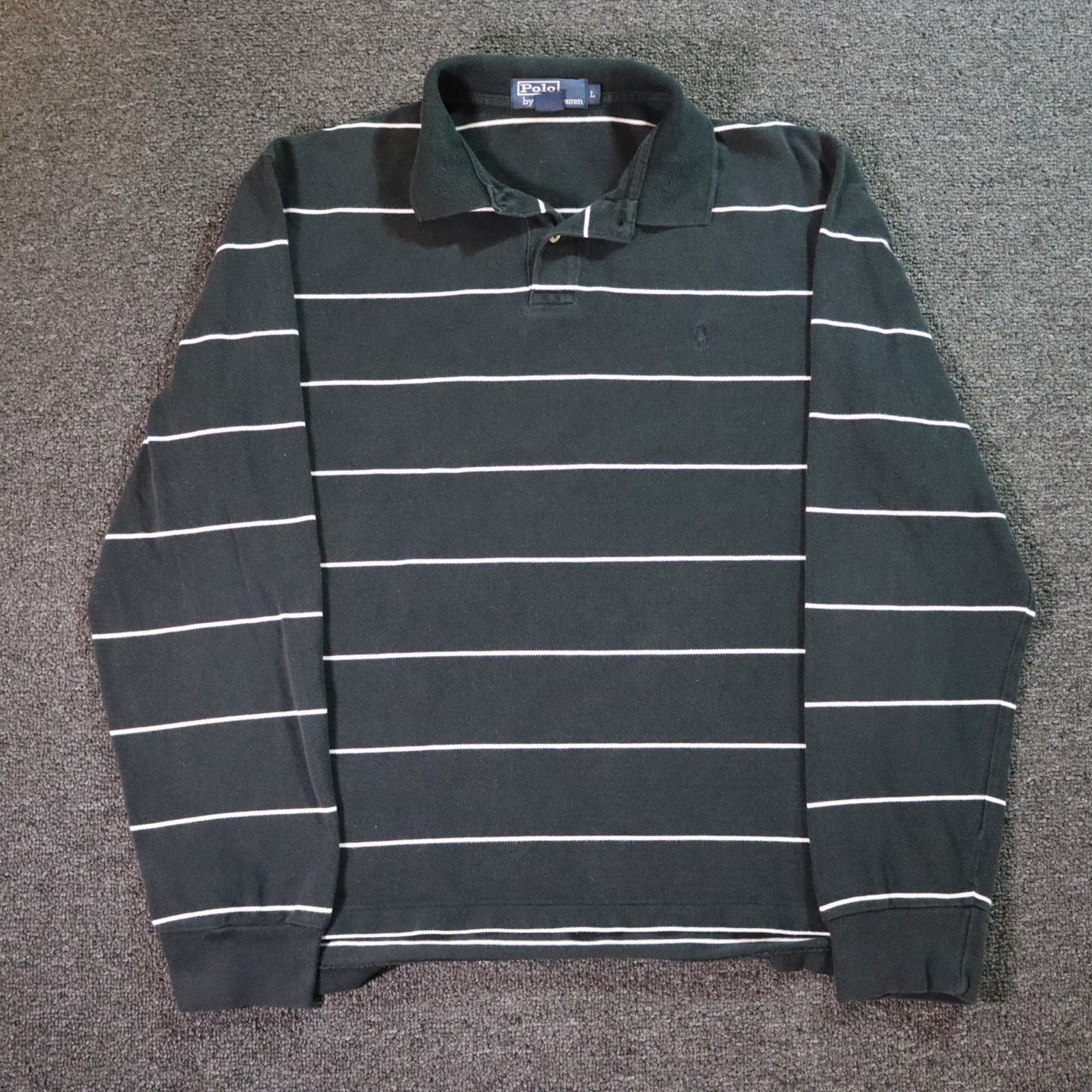 Polo By Ralph Lauren Shirt Mens Large Black White Striped Longsleeve Vintage Y2k