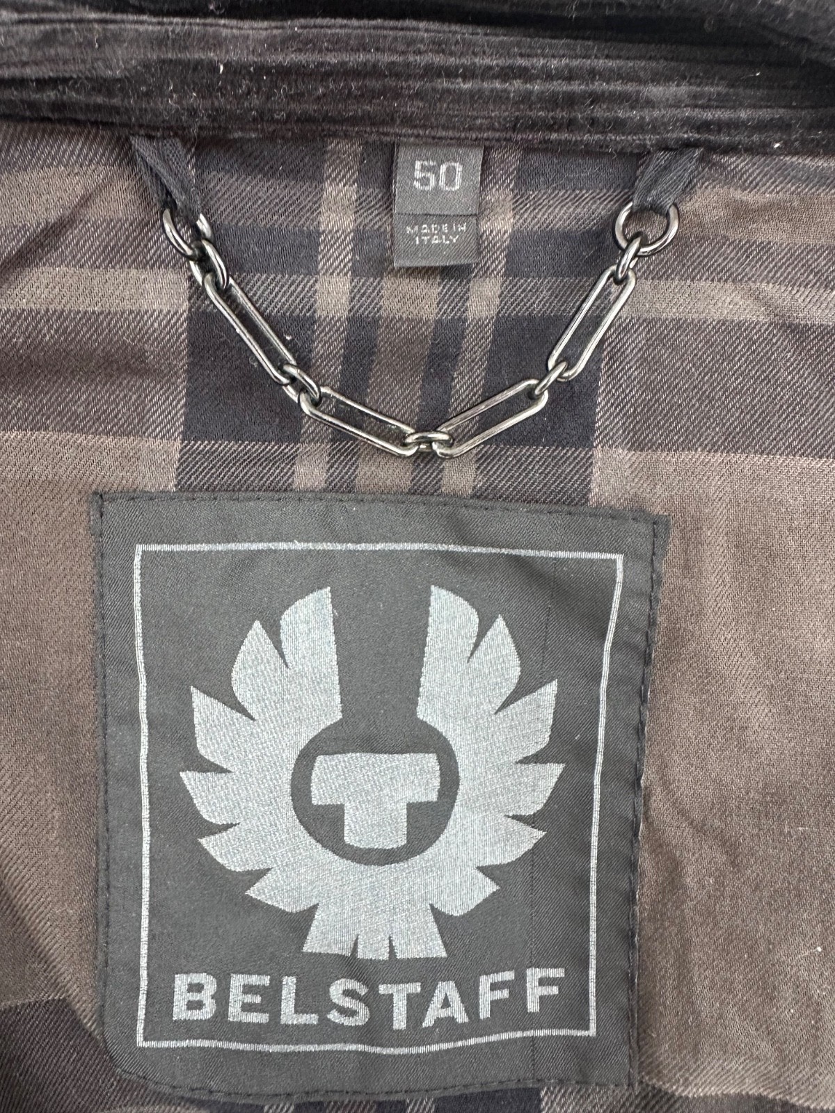 Belstaff Distressed Motorcycle Jacket  Sz 50 Winged Crest Back – Rare Graphic – image 10