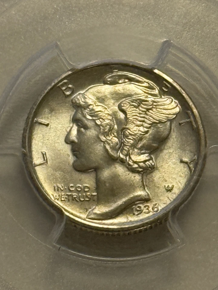 1936-S Mercury Dime PCGS MS65 FB Full Bands Gem Toned San Francisco - Image 2 of 4