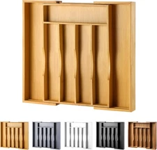 Expandable Bamboo Kitchen Drawer Organizer for Cutlery and Utensils