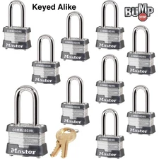 Master Lock Padlock-Ten (10) Keyed Alike Locks 3NKALF-10 w/Bump Stop Technology