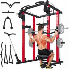 Power Rack Cage/Smith Machine w/ Lat Pulldown & Cable Pulley, 2000LB Home Gym