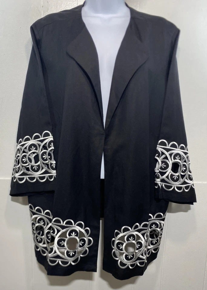 Chaqueta artística portátil Bob Mackie para mujer 2XL bordada frente abierto boho manga 3/4 Foto 2 de 4