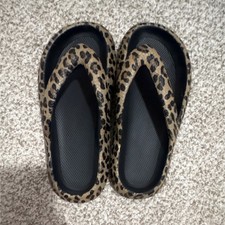 Leopard Print Flip Flop Sandals Black Brown Synthetic Women's Size 9-9 1/2