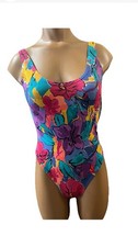 NWT Vintage 80s Dolfin Bodysuit Neon Tropical Floral 1980s Workout Leotard Top