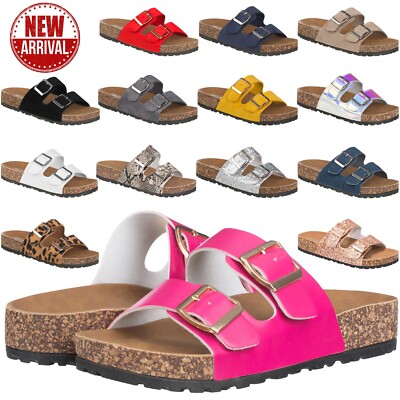 NEW Women's Cork Footbed Sandals With Adjustable Buckles Slip