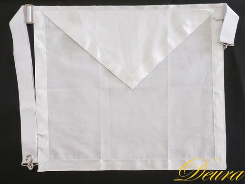 FREIMAURER FREIMAURER MITGLIED weiß Stoff Baumwolle Schürze Gummibänder Schlange Druckknopf 16" x 14" - Bild 1 von 3