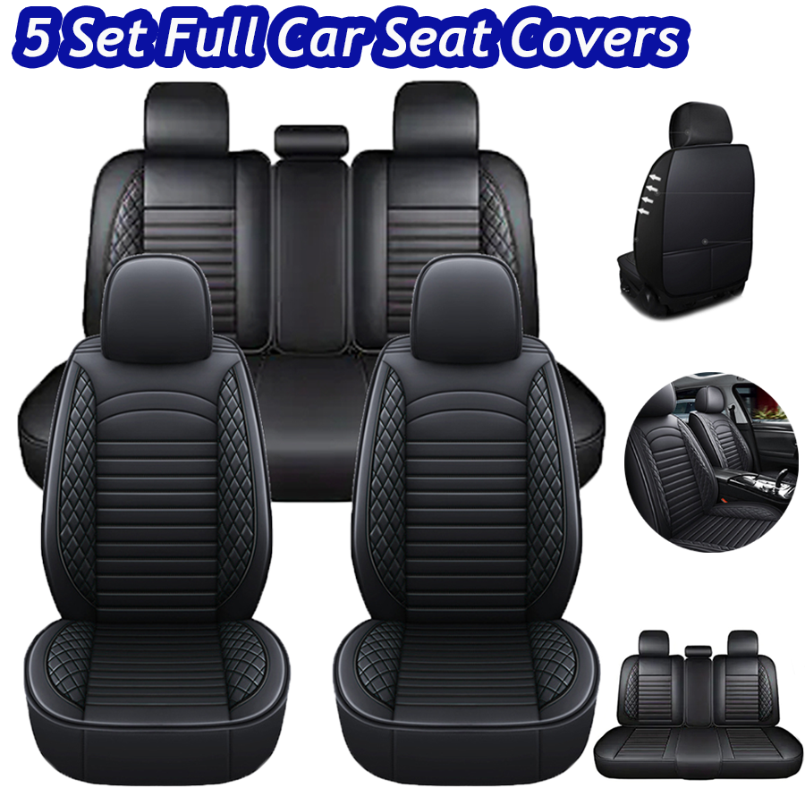 Full Cover Leather Car Seat Covers 5 Seats 2 Front Seat Cover Rear Pads for Most