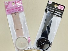 Lot 2 Daiso Japan Wacth pink Black Pair Silicone Belt Limited Simple Watch New