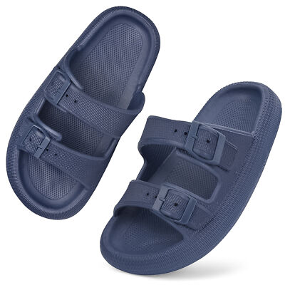 Slide Slippers for Men Women Double Buckle Adjustable Water Sandals House  Shoes
