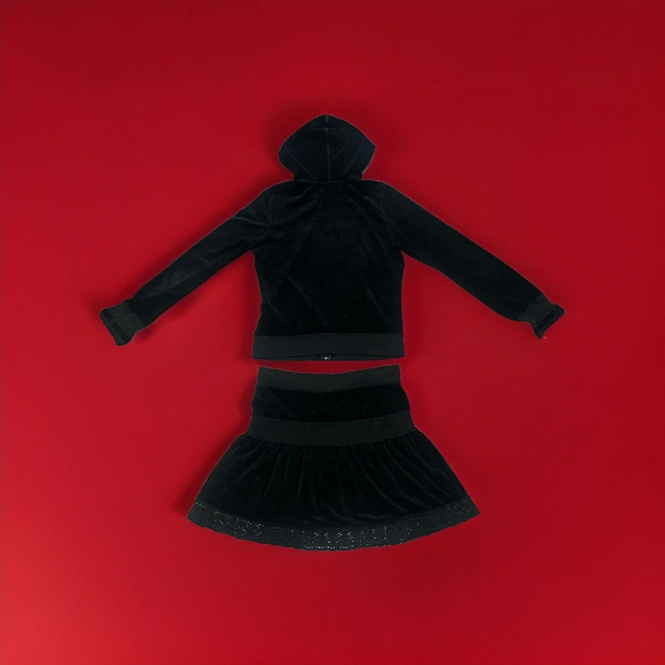 Juicy Couture Vintage L Top S Falda Negro Terry Juego de Toallas Y2K Lujo Foto 2 de 4