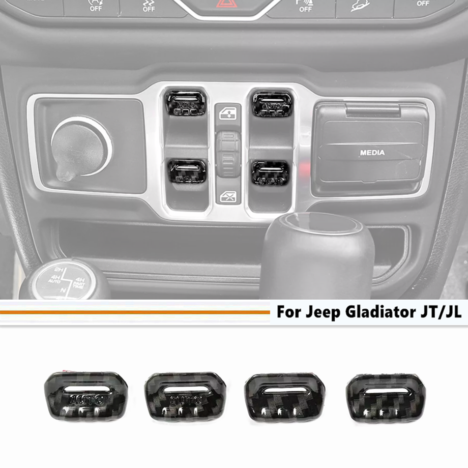 For Jeep Gladiator JT/JL 18+ Carbon Window Lift Switch Adjust Button Cover Trim